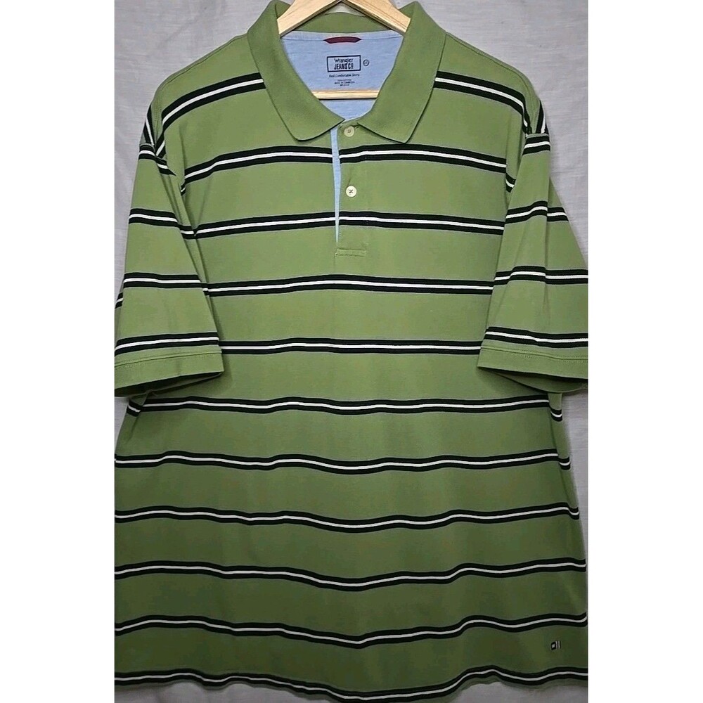 Wrangler Jeans Co Polo Real Comfortable Shirt, Sz 2XL, Green Stiped